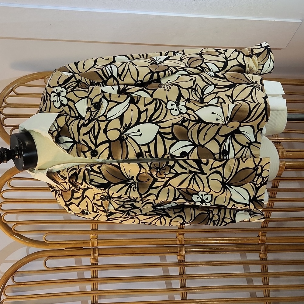 Alfred Dunner size 14 floral pattern tan black white jacket